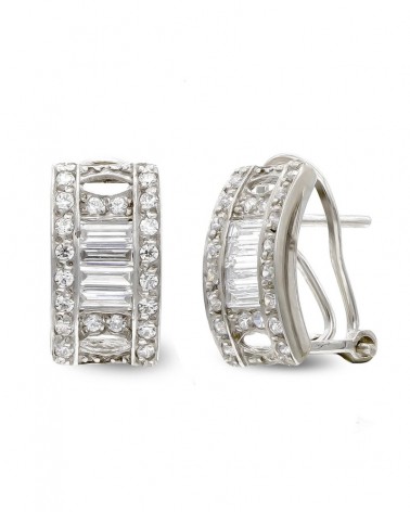 Pendientes oro blanco 18k circonita cierre omega