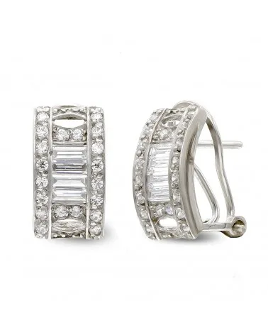 Pendientes oro blanco 18k circonita cierre omega