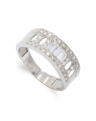 Sortija oro blanco 18k circonitas baguette 7,5mm