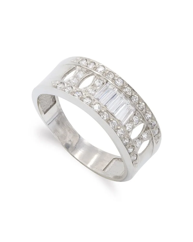 Sortija oro blanco 18k circonitas baguette 7,5mm