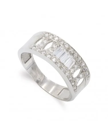 Sortija oro blanco 18k circonitas baguette 7,5mm