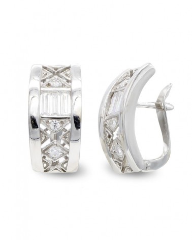 Pendientes oro blanco 18k circonita cierre catalán