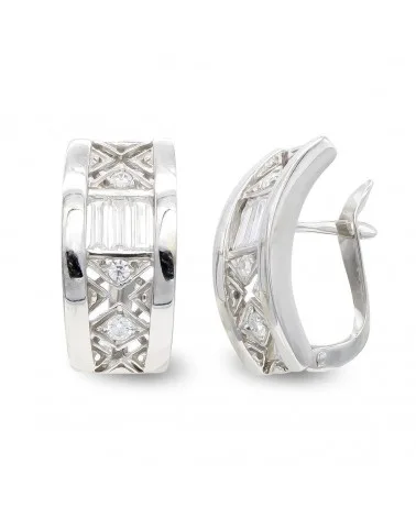 Pendientes oro blanco 18k circonita cierre catalán
