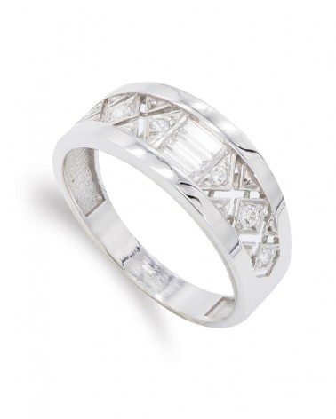 Sortija oro blanco 18k circonitas baguette 8mm