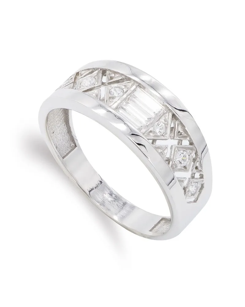 Sortija oro blanco 18k circonitas baguette 8mm