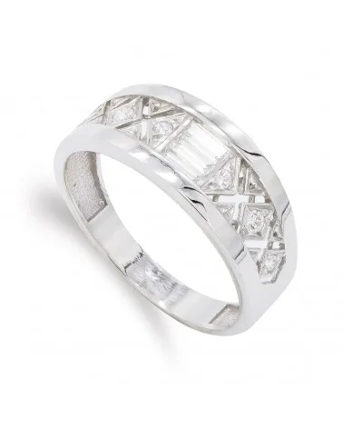 Sortija oro blanco 18k circonitas baguette 8mm