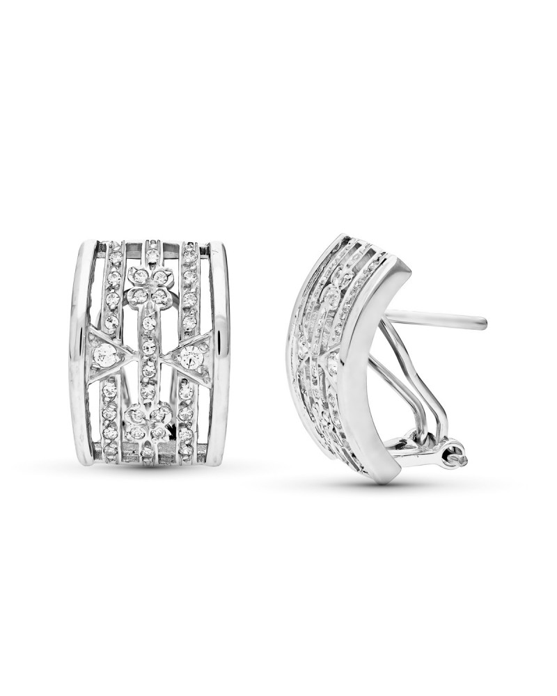 Pendientes oro blanco 18k circonita cierre omega