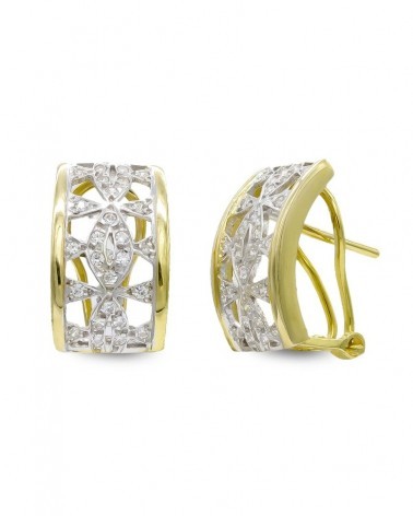 Pendientes oro 18k bicolor circonita cierre omega