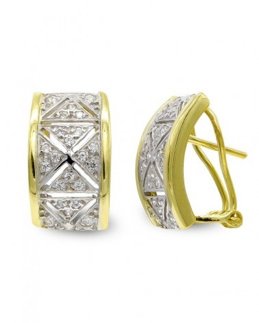 Pendientes oro 18k bicolor circonita cierre omega