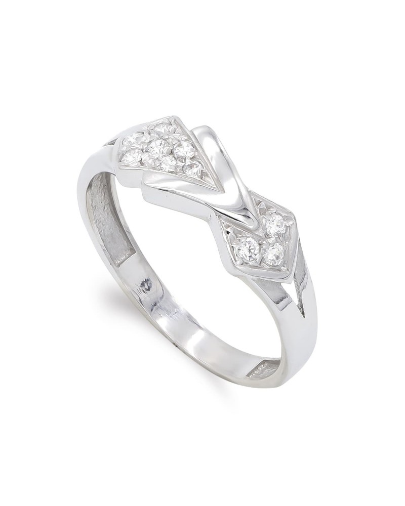 Sortija oro blanco 18k circonitas diseño moderno 6,5mm