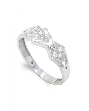 Sortija oro blanco 18k circonitas diseño moderno 6,5mm