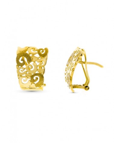 Pendientes oro 18k motivos florales calados omega