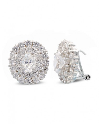 Pendientes oro blanco 18k circonitas cierre omega 14x12 mm