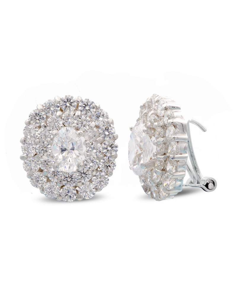 Pendientes oro blanco 18k circonitas cierre omega 14x12 mm