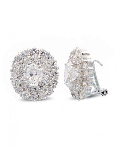 Pendientes oro blanco 18k circonitas cierre omega 14x12 mm