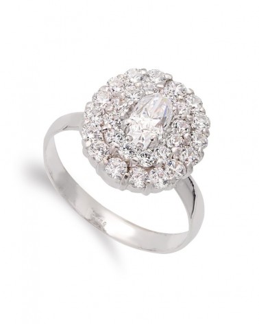 Sortija oro blanco 18k tipo rosetón circonitas 14mm
