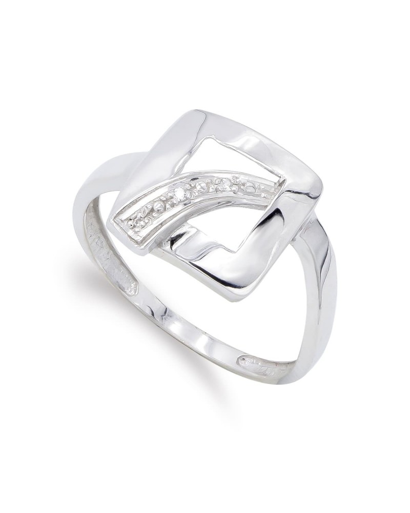 Sortija oro blanco 18k motivo cuadrado circonitas 11,5mm