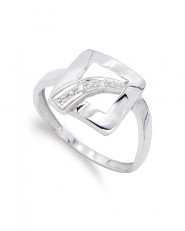 Sortija oro blanco 18k motivo cuadrado circonitas 11,5mm