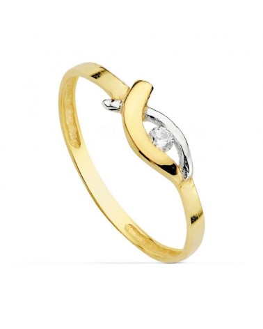 Anillo oro 18k bicolor motivo cruz circonita 4,5mm