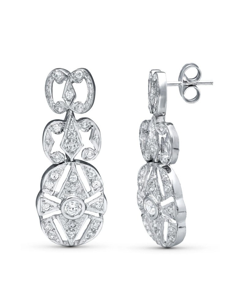 Pendientes oro blanco 18k tres cuerpos cierre presión 30x11mm