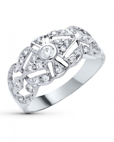 Sortija oro blanco 18k calada circonitas 10mm