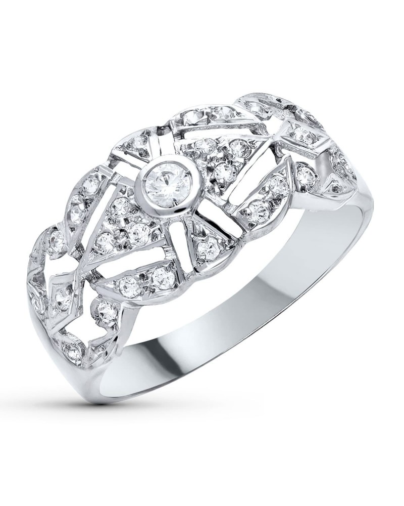 Sortija oro blanco 18k calada circonitas 10mm