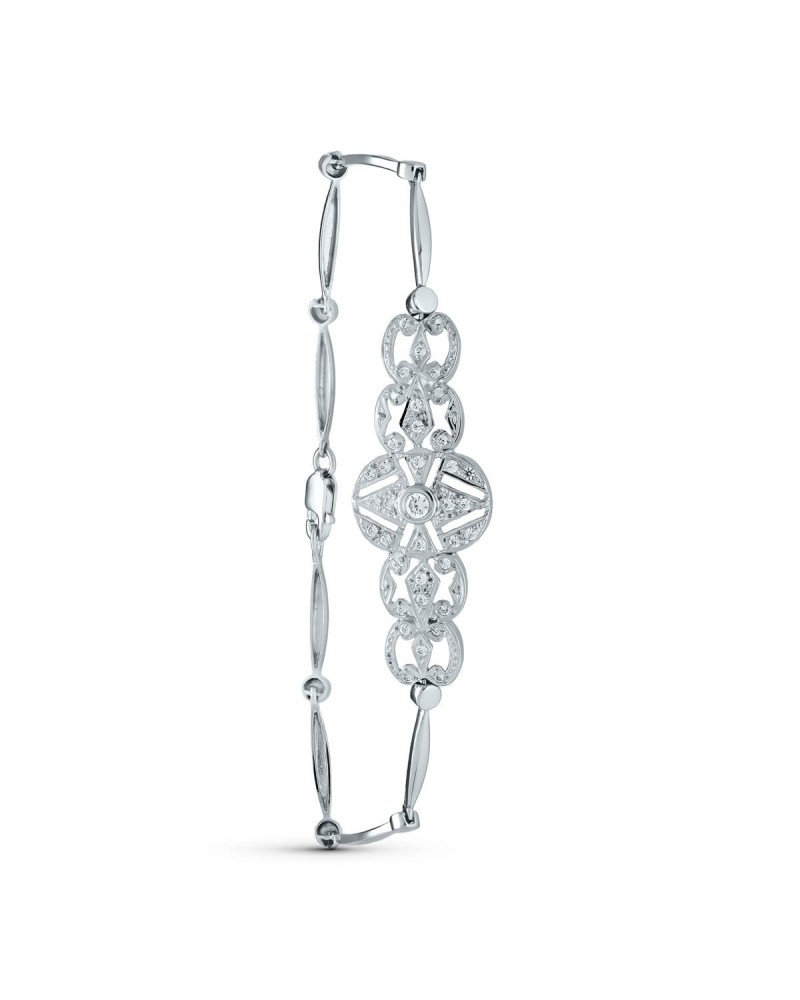 Pulsera oro blanco 18k semirrígida circonitas 18cm