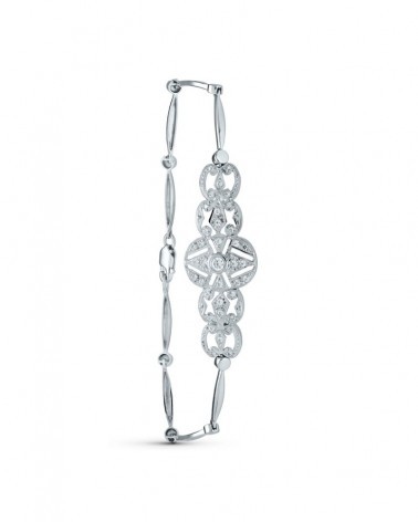 Pulsera oro blanco 18k semirrígida circonitas 18cm