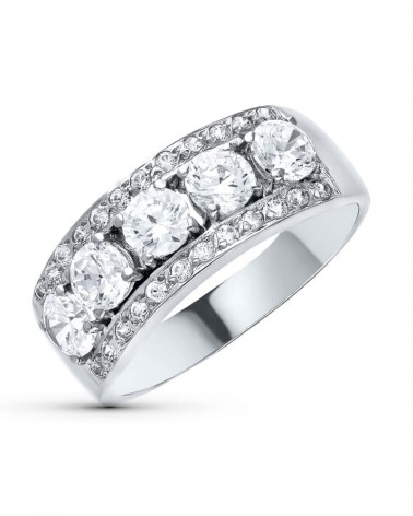 Sortija oro blanco 18k circonitas ancho 7mm