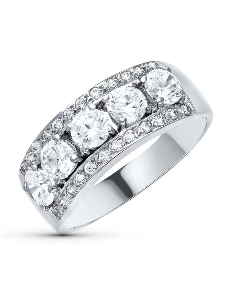 Sortija oro blanco 18k circonitas ancho 7mm