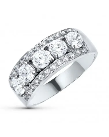 Sortija oro blanco 18k circonitas ancho 7mm