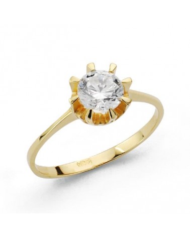 Solitario oro 18k circonita 8mm juego pendientes sortija