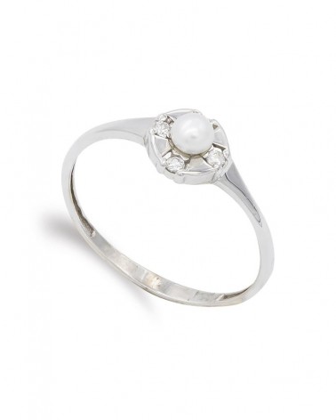 Sortija oro blanco 18k perla circonitas 3mm