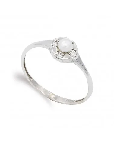 Sortija oro blanco 18k perla circonitas 3mm
