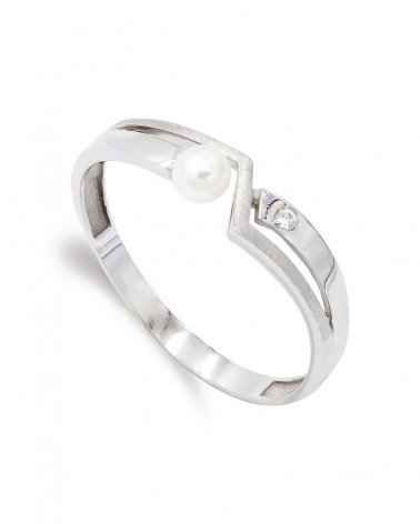 Sortija oro blanco 18k perla y circonita
