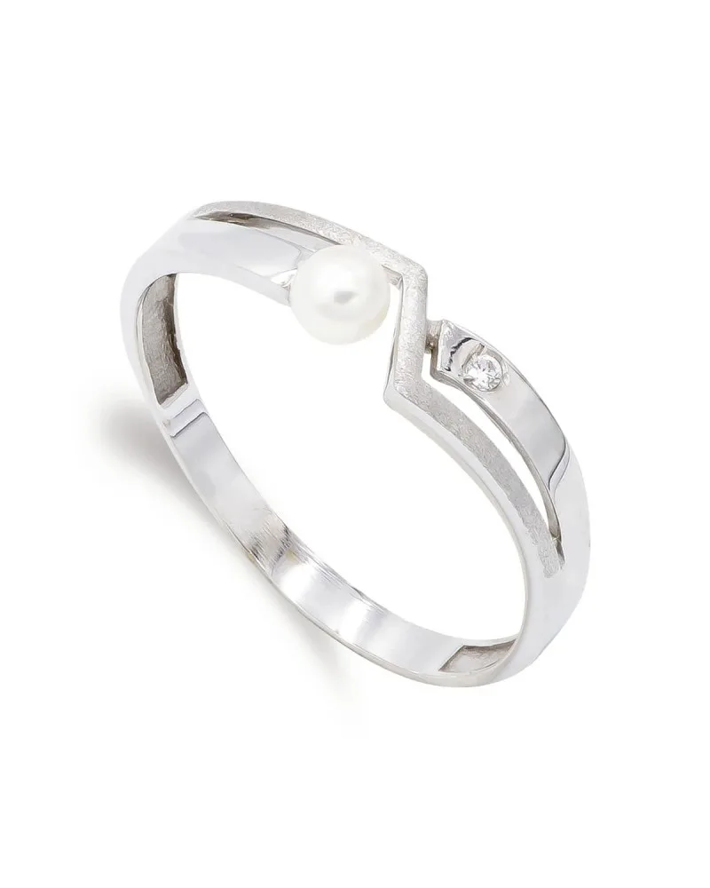Sortija oro blanco 18k perla y circonita