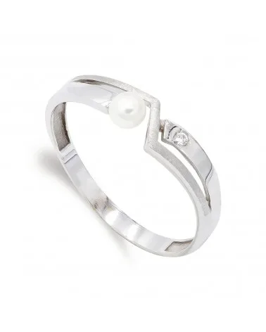 Sortija oro blanco 18k perla y circonita