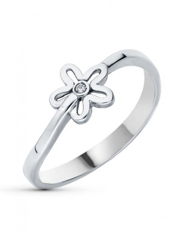 Sortija oro blanco 18k flor calada circonita 6,5mm