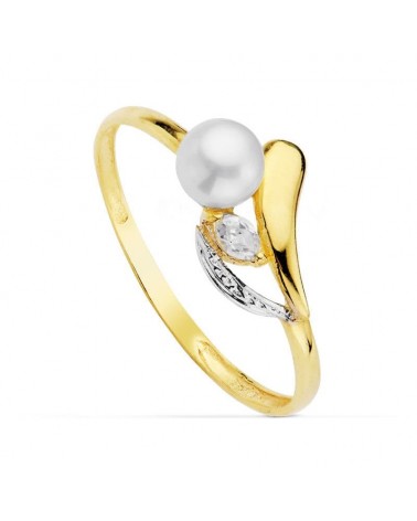 Sortija oro 18k bicolor perla 4,5 mm