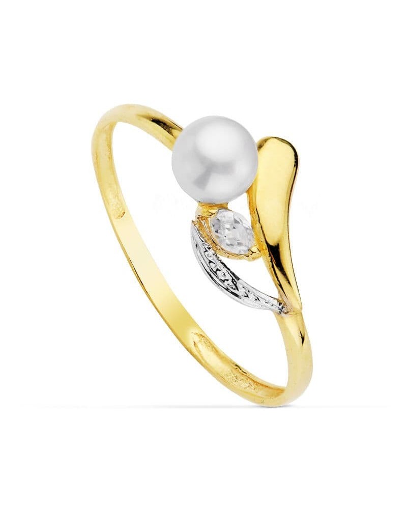 Sortija oro 18k bicolor perla 4,5 mm