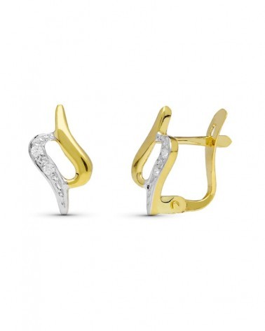 Pendientes oro 18k bicolor circonita cierre catalán