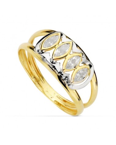 Sortija oro 18k bicolor circonitas marquise 8,5mm