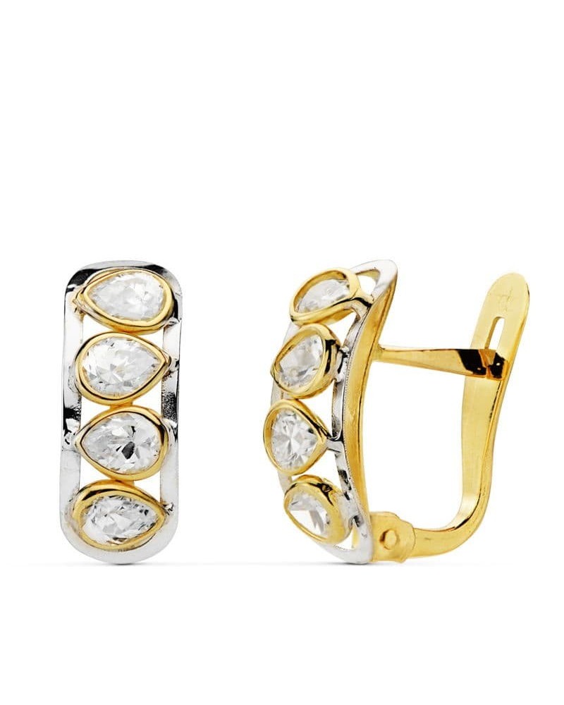 Pendientes oro 18k bicolor piedras pera 14x5 mm
