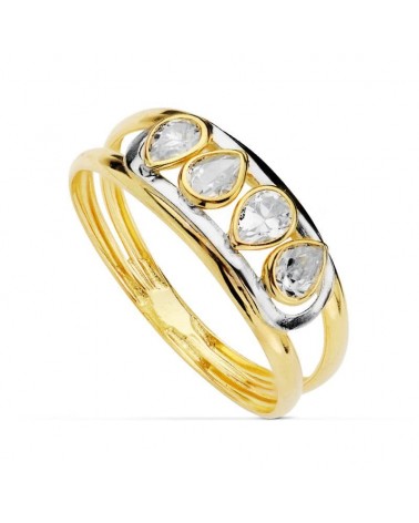 Anillo oro 18k bicolor circonitas lágrima 7mm