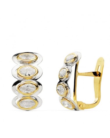 Pendientes oro 18k bicolor piedras ovales 15x8 mm