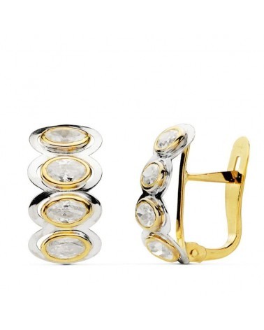 Pendientes oro 18k bicolor piedras ovales 15x8 mm