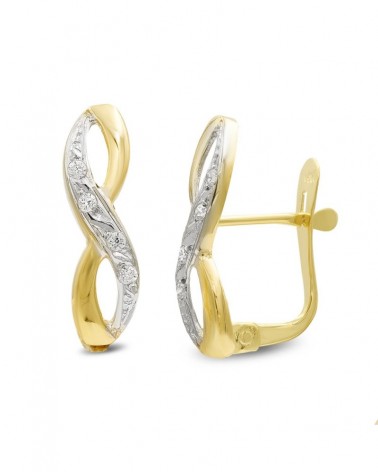 Pendientes oro 18k bicolor circonita cierre catalán 17x6 mm