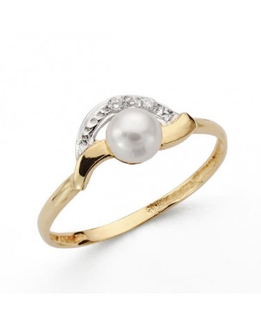Sortija oro 18k bicolor perla 5mm circonitas