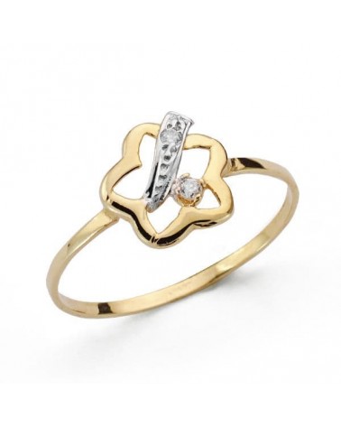 Sortija oro 18k bicolor flor perla circonitas 9,5mm