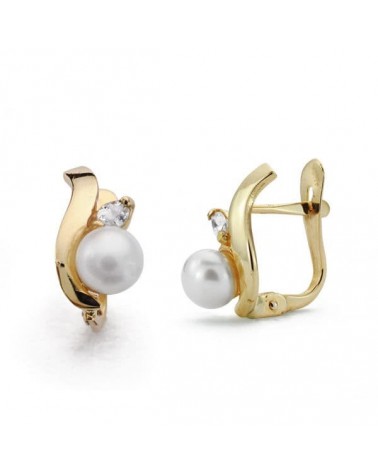 Pendientes oro 18k perla cierre catalán 12x6 mm